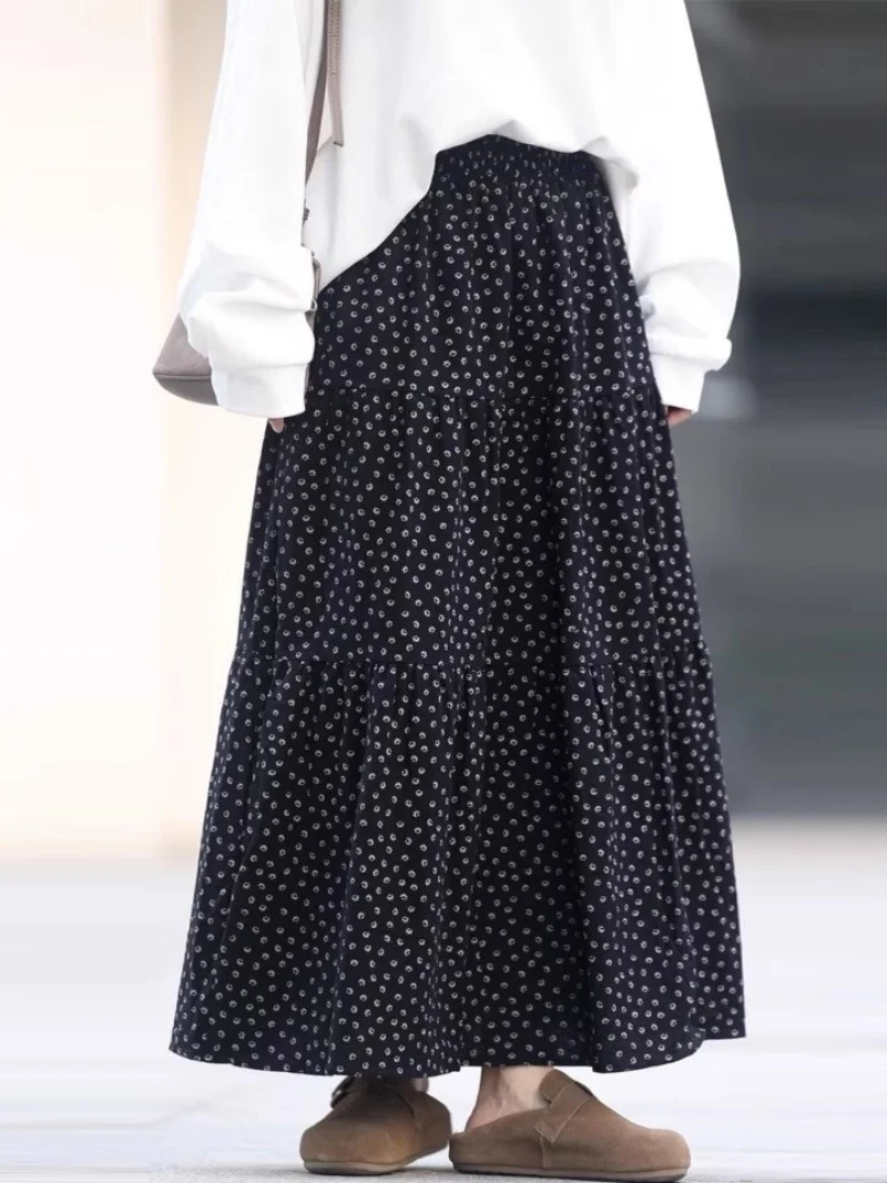 

Большой размер, весенне-осенняя черная юбка в горошек с высокой талией, утягивающая повседневная юбка трапециевидной формы средней длины в стиле ретро W621