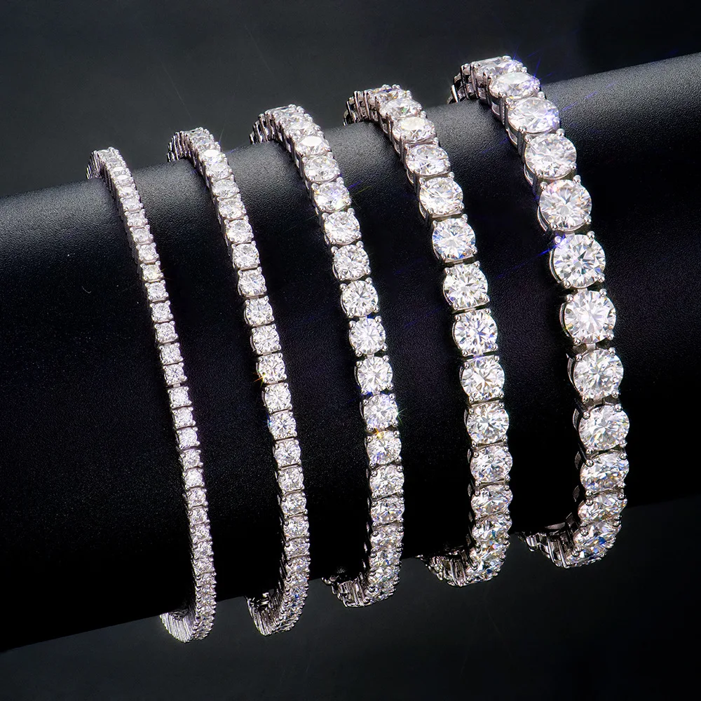 Moissanite 2-6mm GRA D VVS1 S925 Sterling Silver Full Paved Tennis Bracelet Luxury Stackable Sparkling Jewelry for Men Women