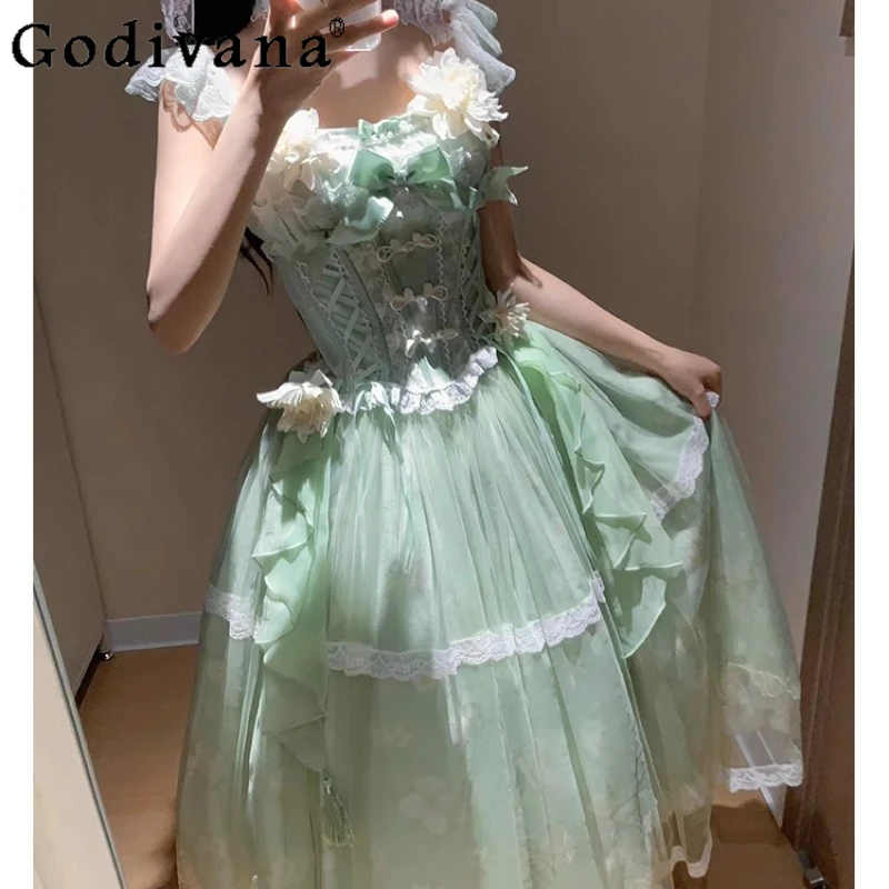 Китайское зеленое вечернее платье Лолиты для женщин, супер фея, красивое платье для дня рождения, женское платье принцессы Лолиты для взрослых