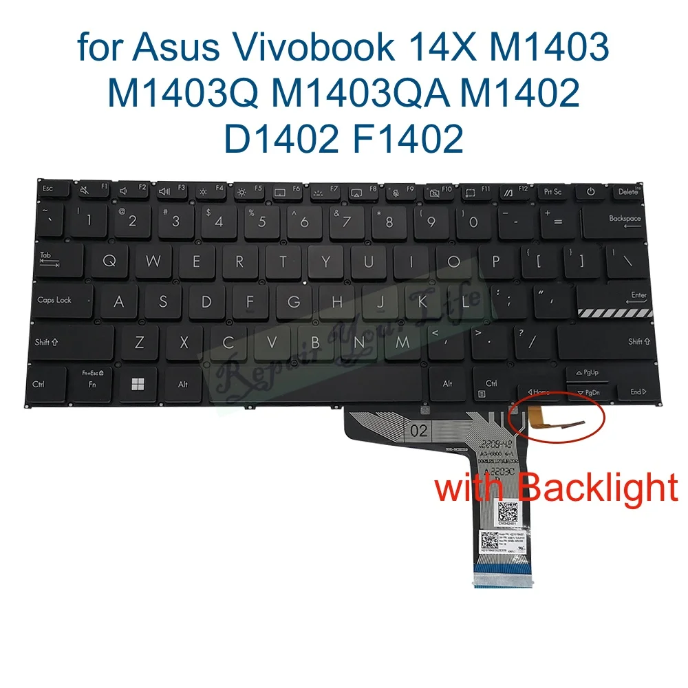 US UK Backlit Keyboard for Asus Vivobook 14X M1403 M1403Q M1403QA M1402IA M1402 D1402 F1402 F1402ZA English NSK-W58SN 9Z.NHRSN