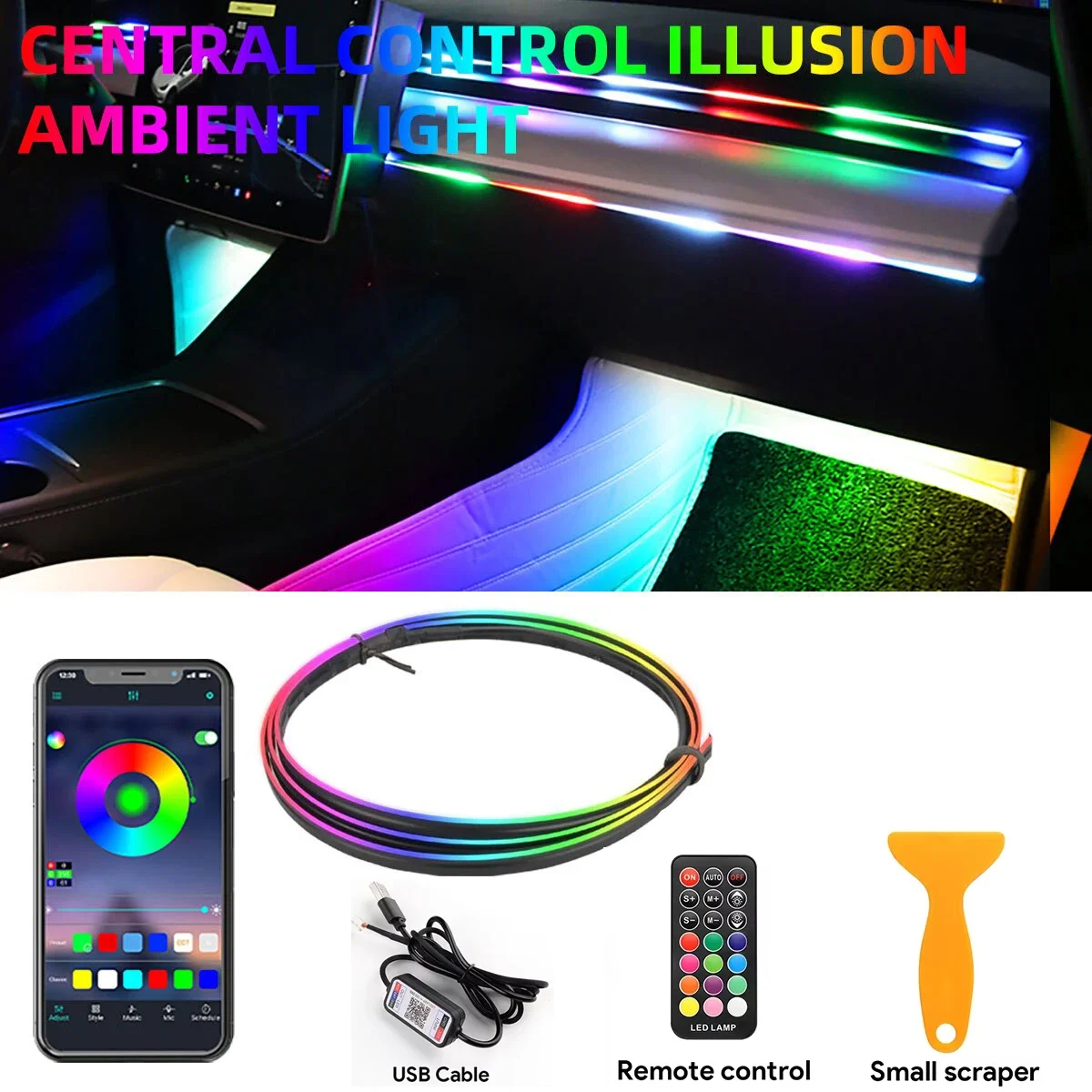 

Car Universal LED Ambient Strip Light For Tesla Model 3 Y S X LED Interior RGB USB APP Control Remote Symphony Atmosphere Lamp