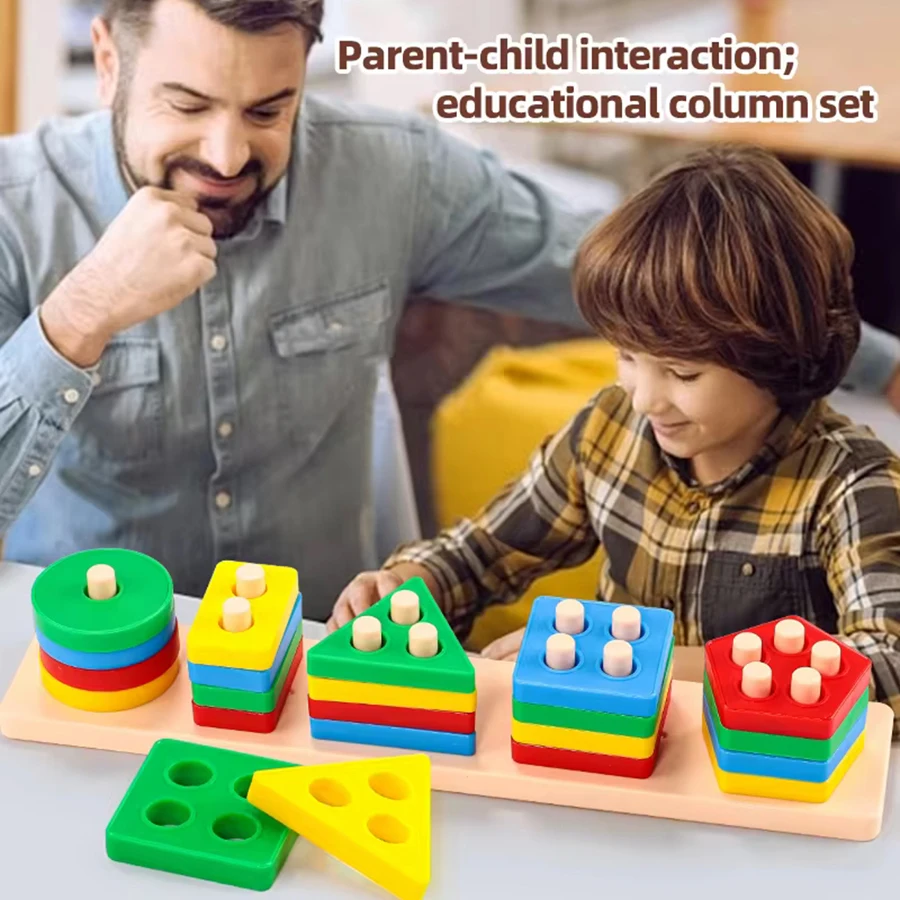 1pc- Building Block  Sets Columns Geometric Sleeve Column Children Montessori Early Education Shape Matching Color Cognitive TMZ
