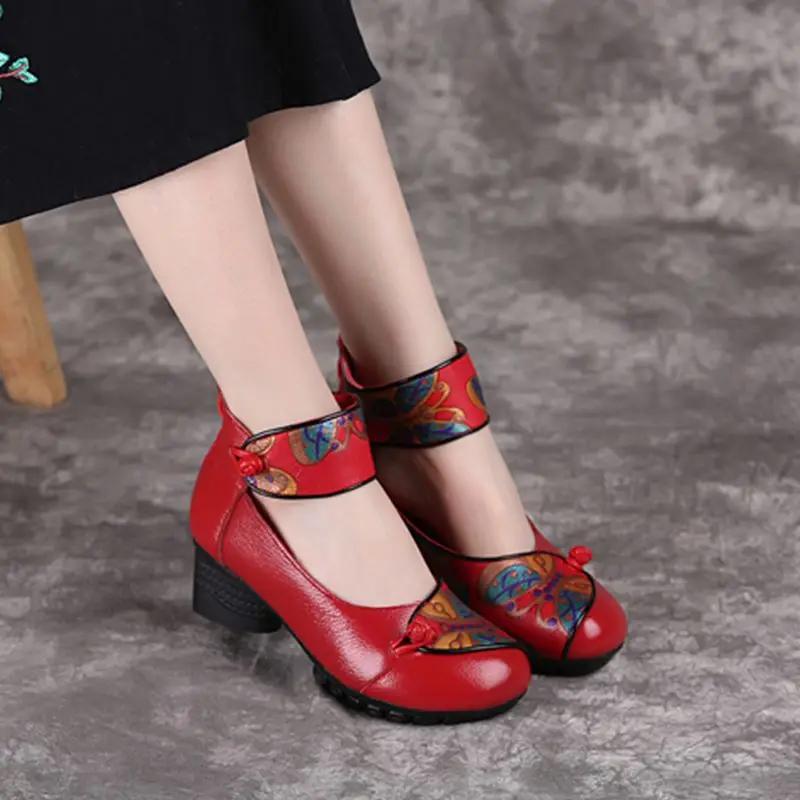 

High quality Pumps Shoes Women's Red Leather Woman Comfortable Small Pressure Pumps Ladies Low Heels Crossdresser Shoes Mom