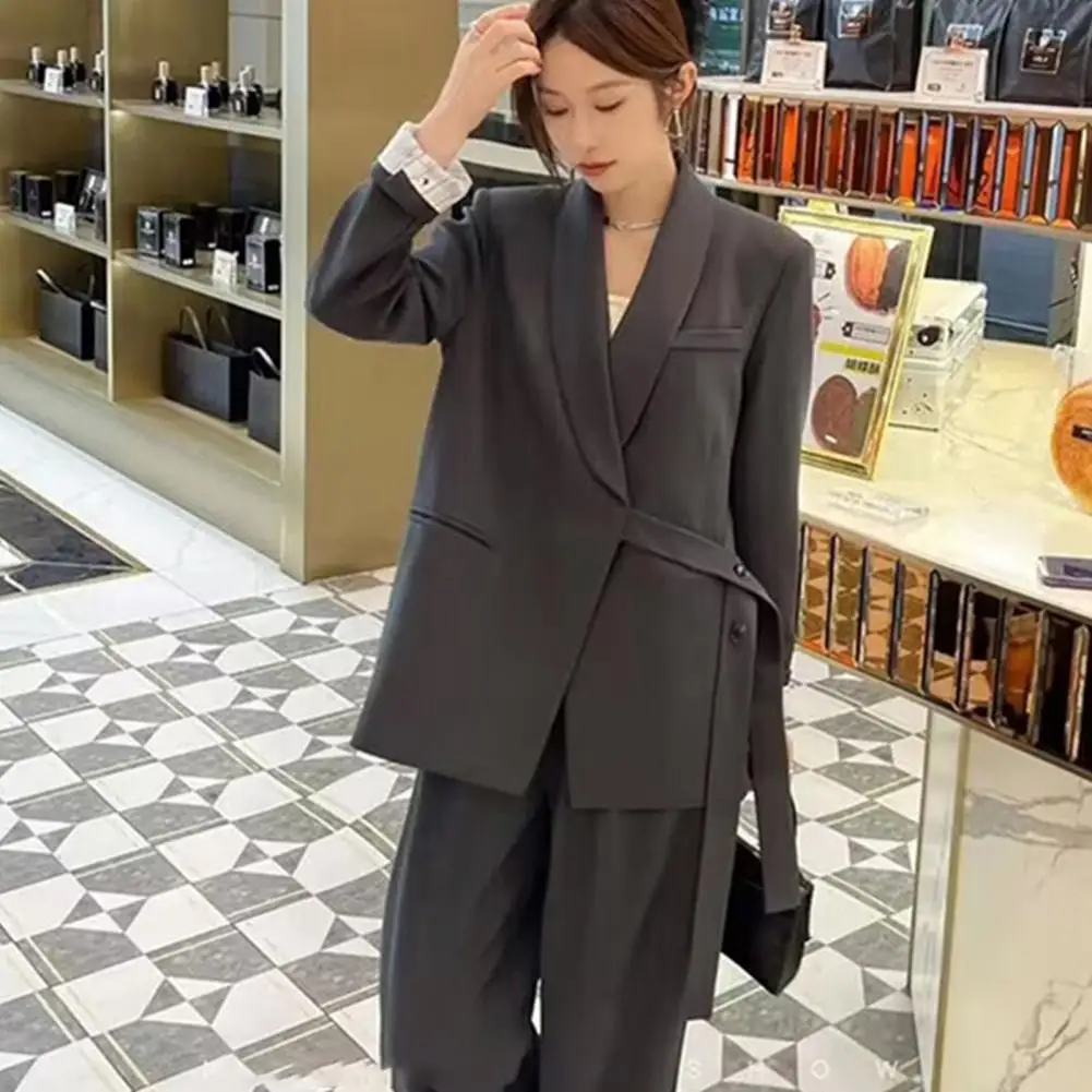 

Lapel Suit Coat Women Suit Coat Stylish Women's Business Suit Coat Lapel Long Sleeve Side Button Lace-up Jacket with for Office