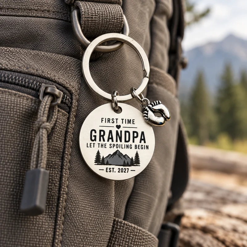 First Time Grandpa Keychain Feet Charm 2027 New Grandpa Gift