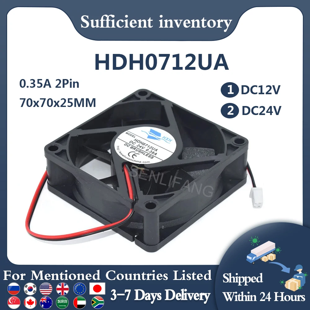 Ventilateur de refroidissement HDH0712UA 7CM DC12V DC24V, nouveau pour refroidisseur carré HXH 70x70x25MM 0.35A 2 lignes