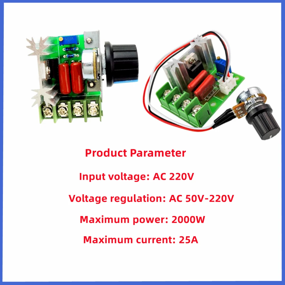 منظم جهد إلكتروني عالي الطاقة ، وحدة تنظيم درجة الحرارة والسرعة ، ترموستات ، موتور محافظ ، 220 فولت ، 25A ، 2000 واط