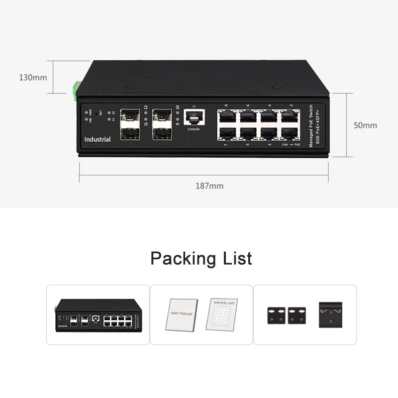 DIN-Rail 4 10Gb SFP Uplink 8 Port L3 Managed Switch with BT PoE - view 3