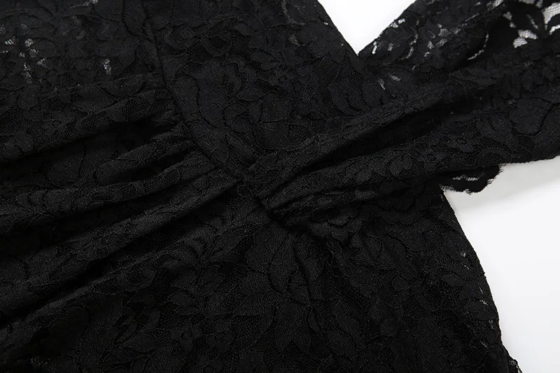 시스루 레이스 리본 무릎 길이 점프수트 플런징 V넥 민소매 홀터 백리스 나이트클럽 파티 여성 섹시 롬퍼