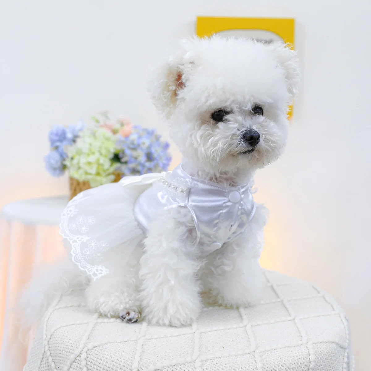 1PC Pet Clothing Spring and Autumn Thin White Pearl Dress Wedding Princess Dress Suitable for Small and Medium sized Dogs