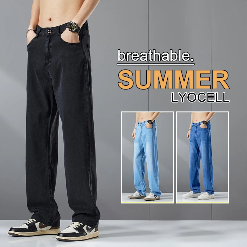 

Mens Loose Straight Lyocell Denim Jeans 2025 Summer Autumn Thin Breathable Comfortable Casual Pants Plus Size 40