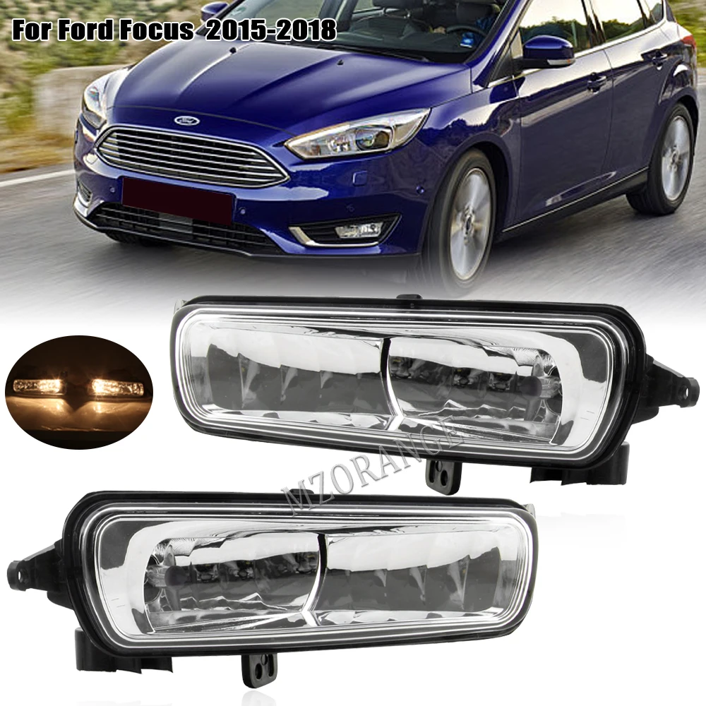 Front Bumper Fog Light Headlight for Ford Focus 2015 2016 2017 2018 Foglights Driving DRL Fog Lamp Turn Signal Car Accessories