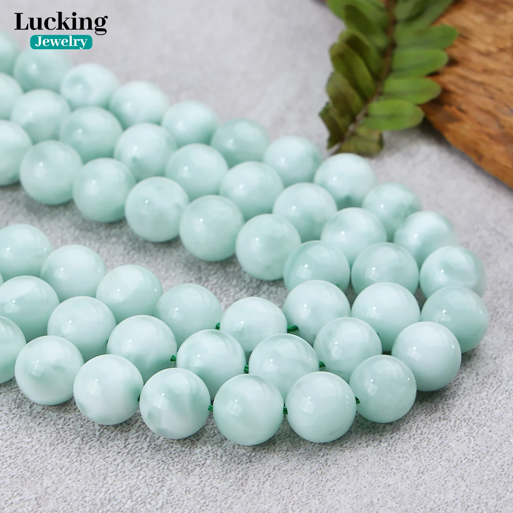 100% Natural Green Angelite Loose Stone Beads For Jewelry Making Bracelet Necklace Accessories 15'' 6 8 10mm