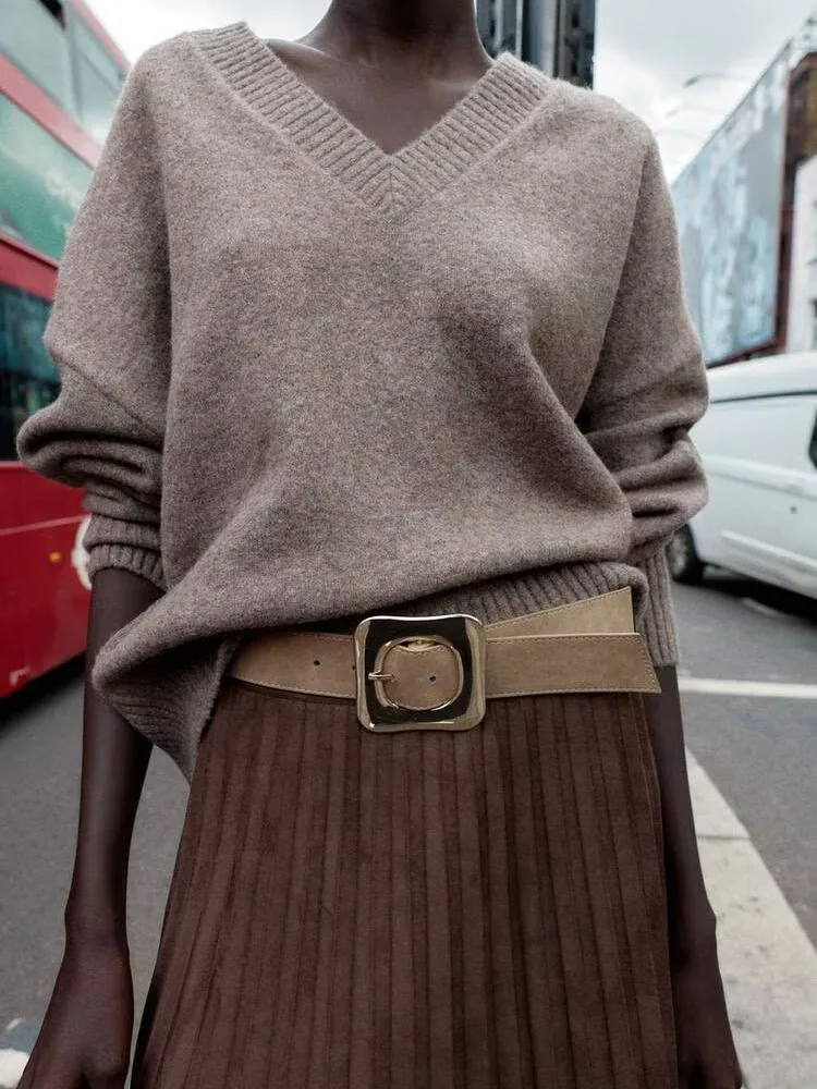 ファイオナブル ソフト Vネック ロングスリーブ ニットセーター レディース エレガント 多用途 秋の新作 欧風 スタイリッシュ クルーネック