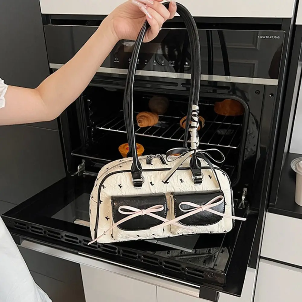 

Fashion Korean Style Bow Ribbon Shoulder Bag Commuting Sweet French Stick Underarm Bag Leisure Pocket Y2k Armpit Bag Daily