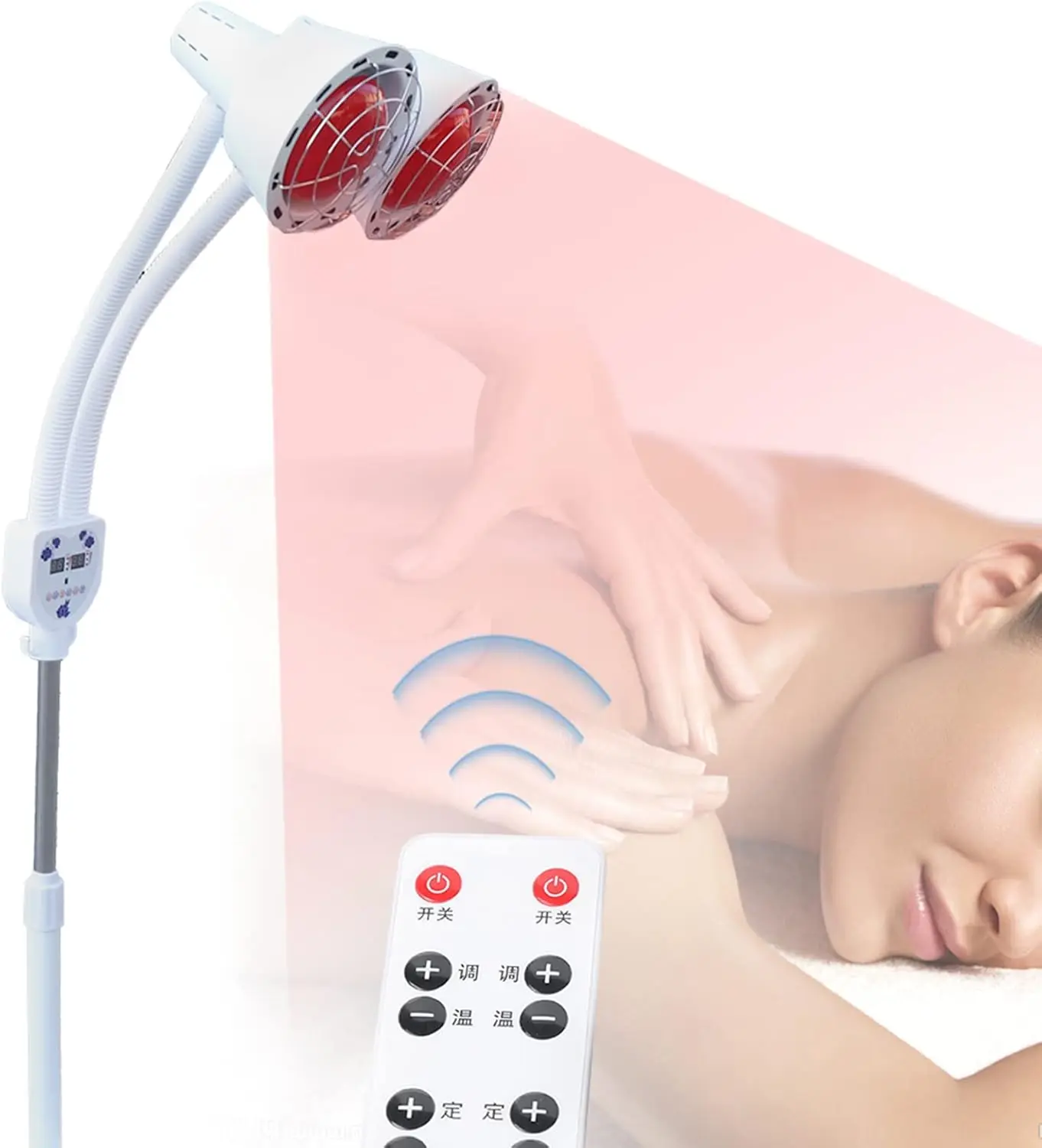 275W Infrarotlampe Wärmelampe, Doppelkopf Therapielampe Infrarot Lampe Ständer Infrarotlampe Wärmelampe mit Rädern für Salon