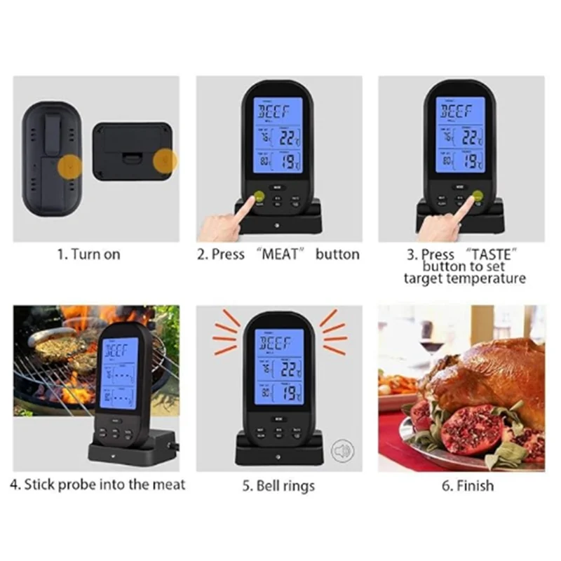 

LNHF Dual Probe Wireless Digital Meat Thermometer And Kitchen Timer For BBQ For Beef Smoker Grill Oven Cook Thermometer