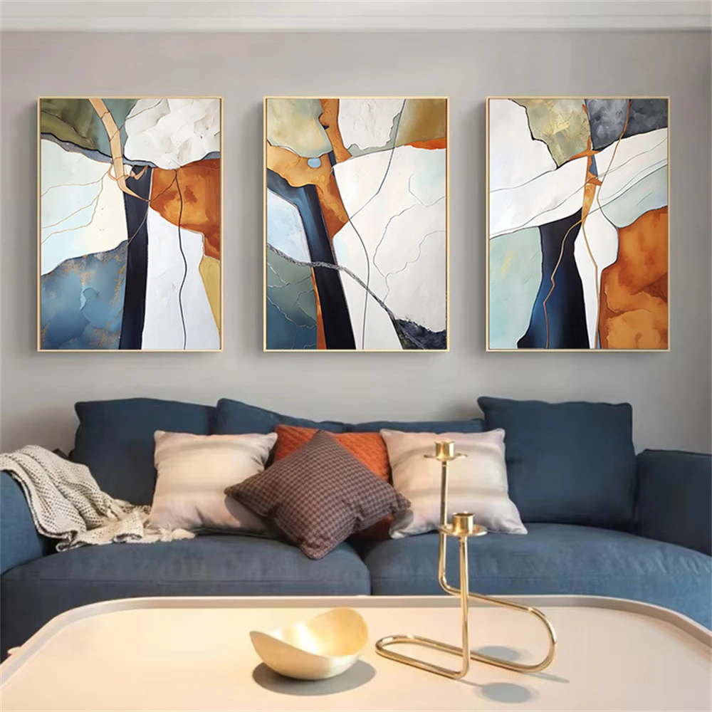 

Abstract Blue Orange Color Block Poster Canvas Painting Marble Wall Art Print Nordic Posters Pictures Modern Living Room Decor