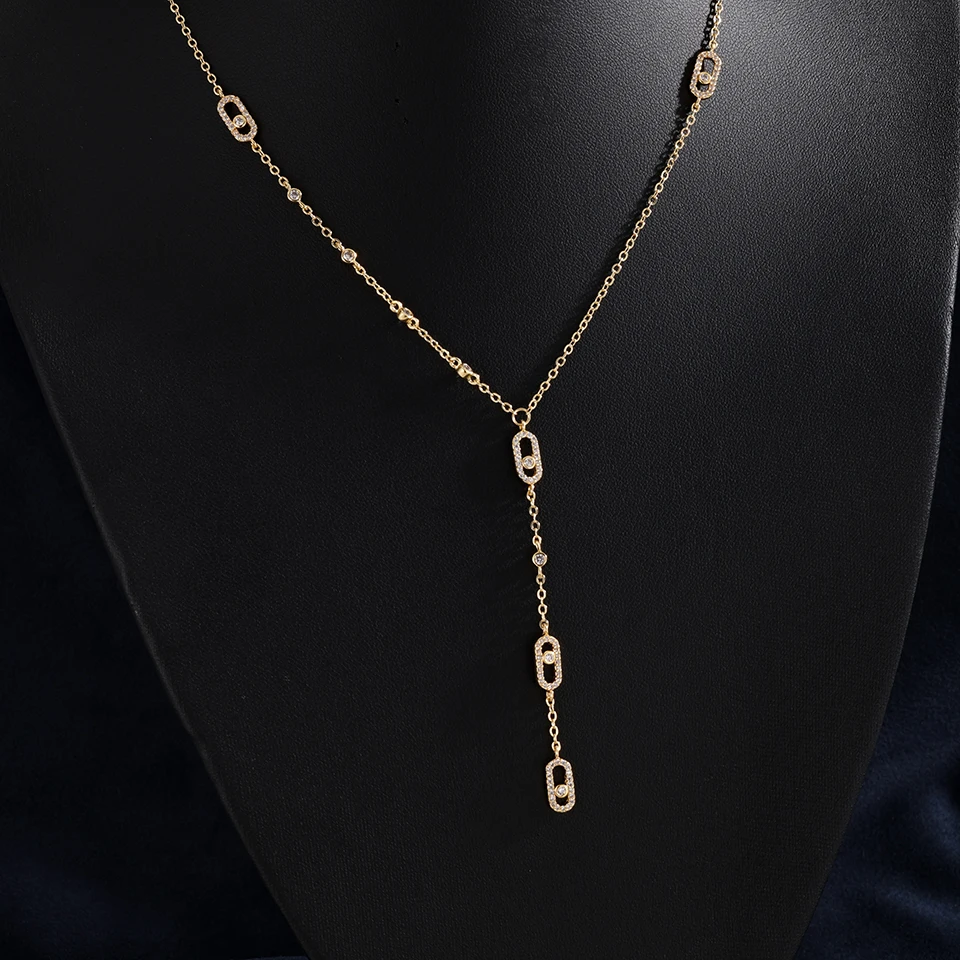 

Luxury Geometric Paperclip Design Zircon Long Y-shaped Necklace Saudi Wedding Jewelry for Women