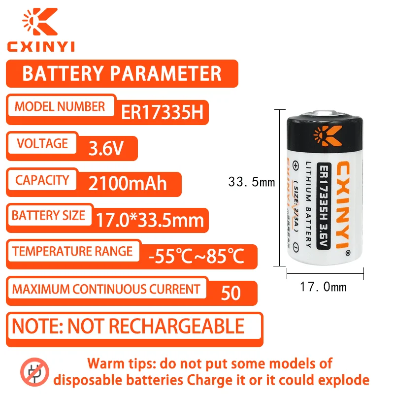 CXINYI ER17335H 3.6V lithium battery 2100mAh used for pressure gauges, temperature controllers, and measuring instruments