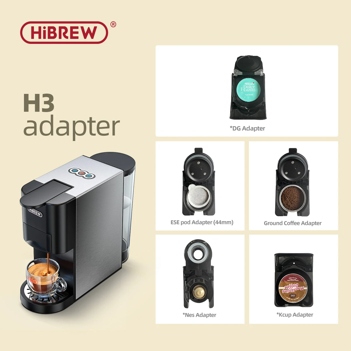 

HiBREW H3/H3A adapter system parts for lavazza blue or lavazza modo mio or ESE pod or Caffitaly