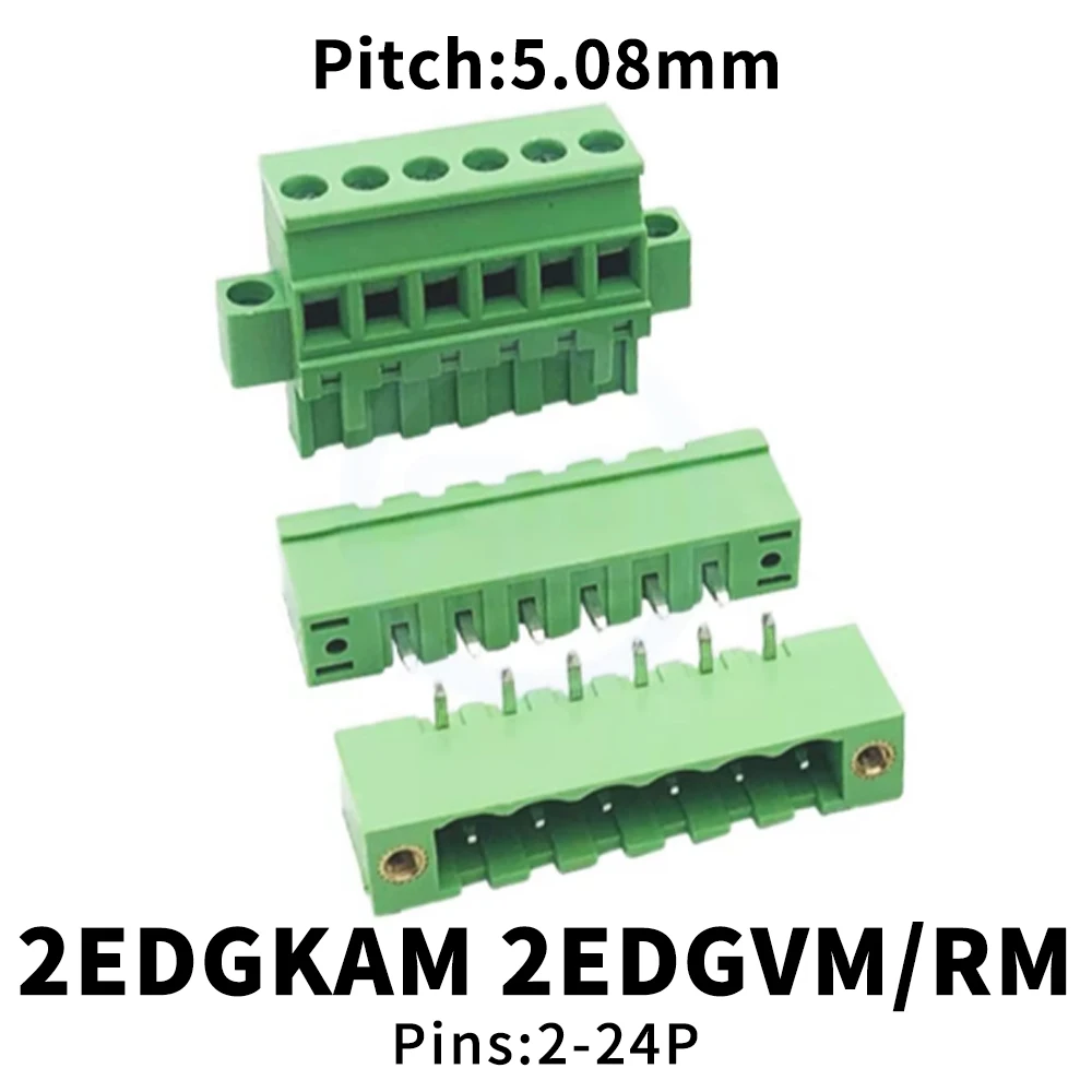 (1 Set) KF 2EDGKAM + 2EDGVM / 2EDGRM 5.08mm PCB Terminal Block Flanged Upright Plug with Straight Header 2~24Pin 15EDGKAM 5.08