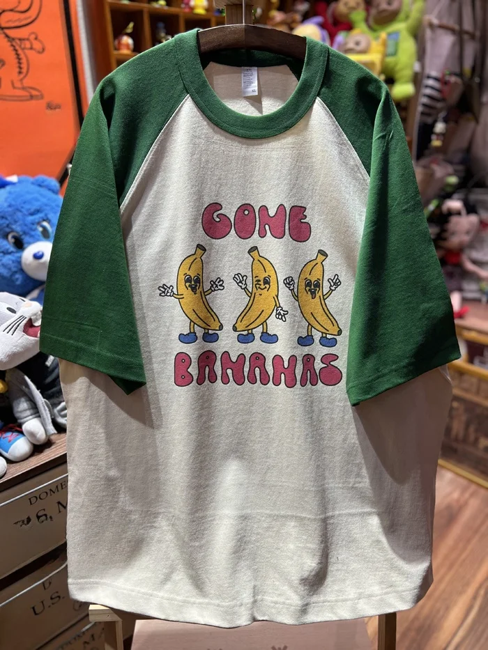 아메이카지 빈티지 귀여운 바나나 캐릭터 컬러 블로울더 인서트 코튼 280g 헤비웨이트 커플 티셔츠 캐주얼 스타일