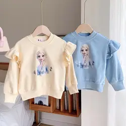 2024 New Girls Tops Quality Cotton Disney Frozen Elsa Kids Clothes Tee Shirt Girl Clothing Long Sleeves for Children's T-shirt