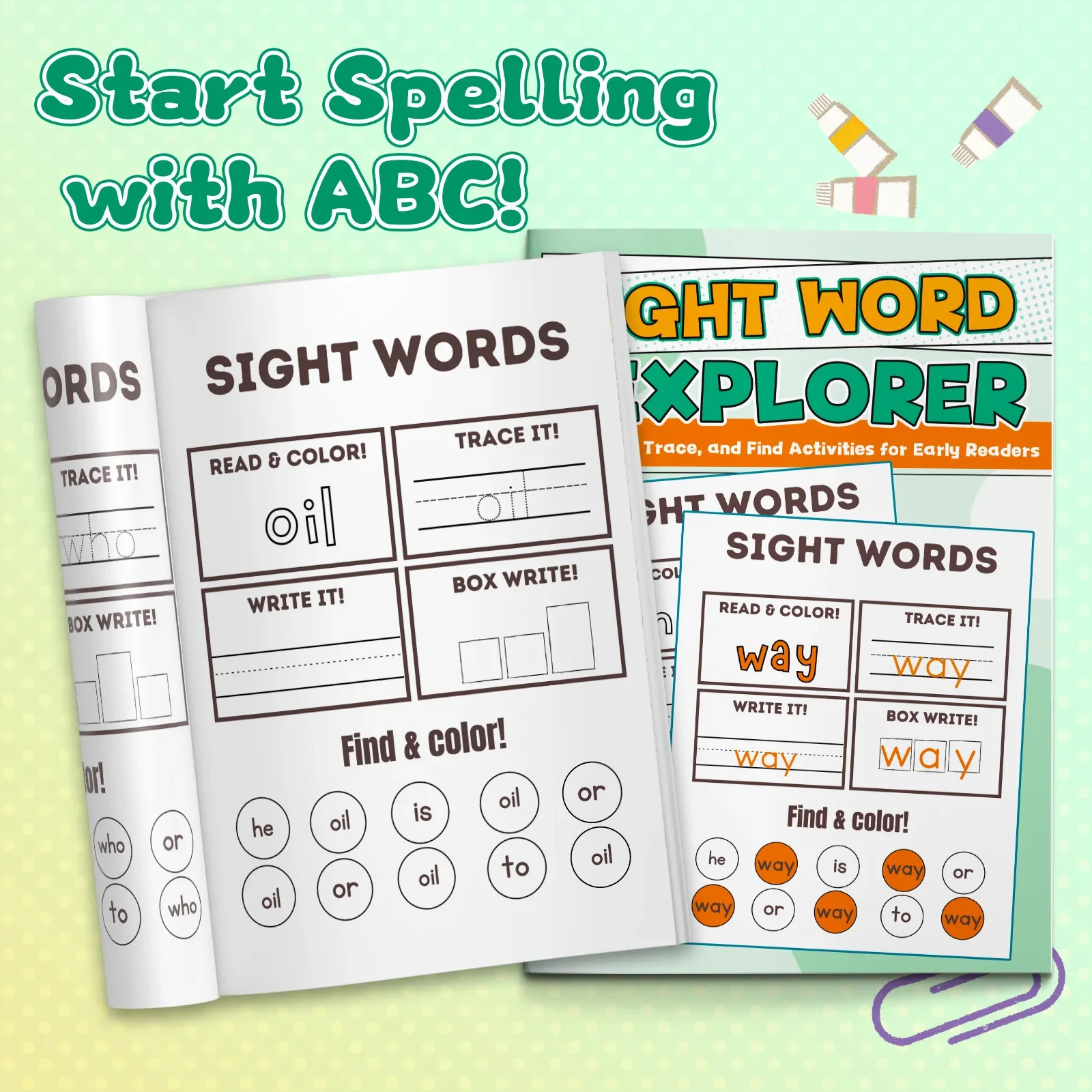Kids English Word Coloring Workbook, Cute Cartoon Designs, Preschool Educational Activity Book for Fun English Learning