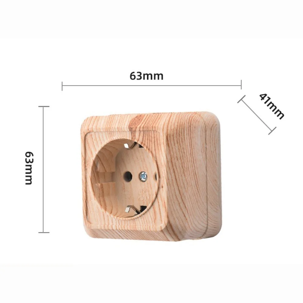 Modern Plastic Wall Switch EU Standard Wood Grain EU Socket Square Power Socket Wall Mount