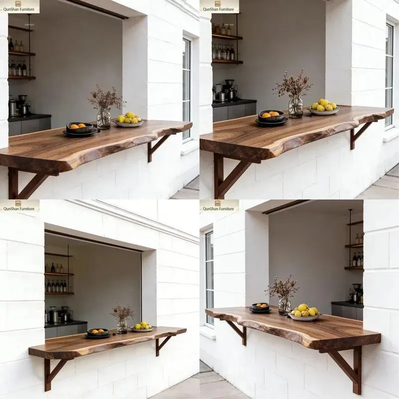 Solid Wood Bar Table Natural Sapwood Large Board Household Kitchen Balcony Long Table Modern Storage Rack