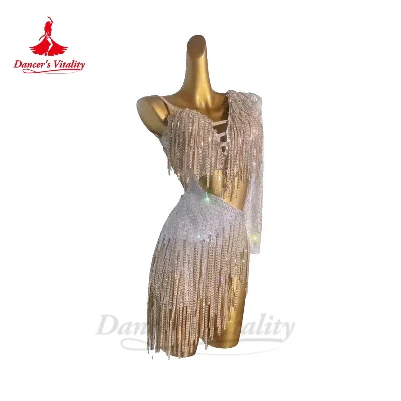 

Latin Dance Dress for Women Customsized Rumba Chacha Tango Perfomance Competiton Fringe Skirt Adult Child Latin Dancing Dresses