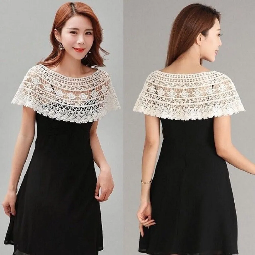 Hollow Out Lace Shawl Poncho Retro Elegant Evening Dress Shawl Exquisite French Style Lace Neckline Apparel Supplies