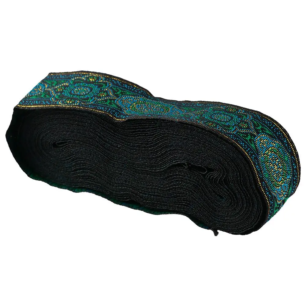 1 Roll 7.7 Yard 1.3 Inch Vintage Jacquard Ribbon 3.3cm Green Ethnic Style Ribbon Ancient Chinese Trim Fringe
