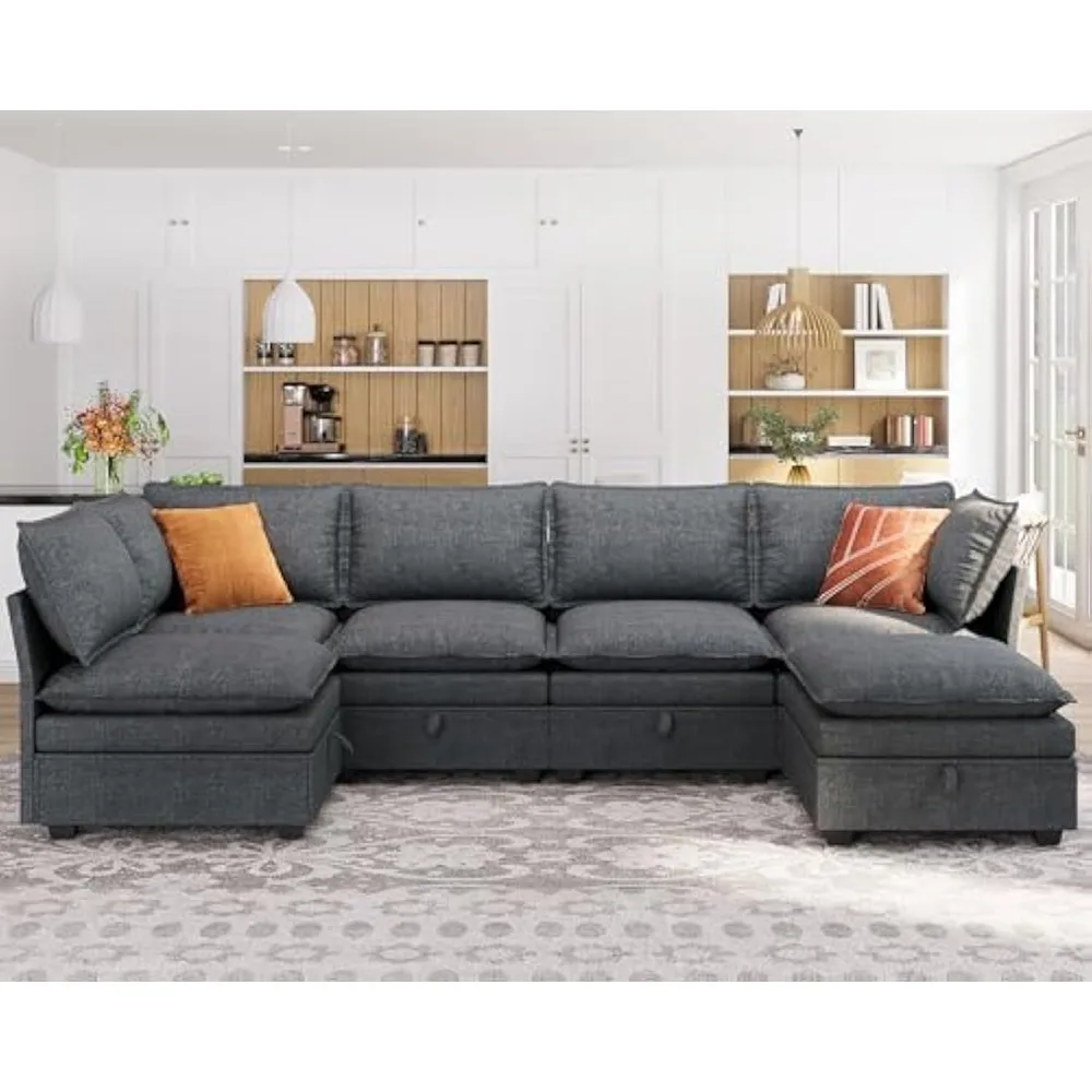 

115'' Large Couches with Storage Seats for Living Room, U Shaped Modular Sectional Sofa Couch Set, 6 Pieces Comfy