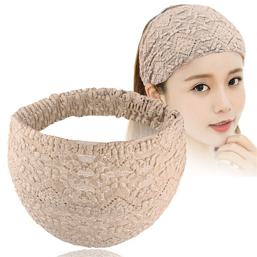 Solid Color Wide Headbands Lace Floral Elastic Turban Headwrap for Women Wash Hair Hoop Band Girls Soft Yoga Hairband