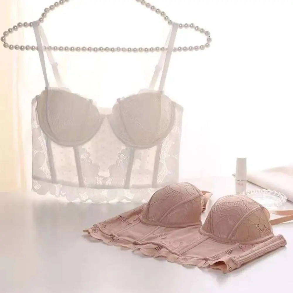 

Elegant Mesh Dot Lace Flower Camisole Ruffle Transparent Lace Corset Suspender Vest Sweet Slim Crop Tops Ladies