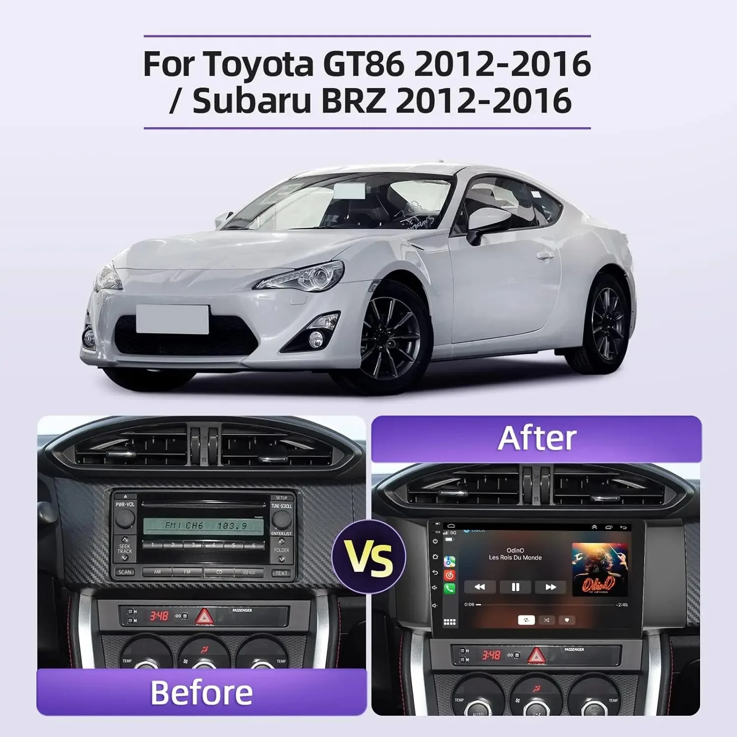 لتويوتا GT86/سوبارو BRZ 2012-2016 9 "أندرويد 13 شاشة تعمل باللمس ستيريو Carplay/أندرويد السيارات/HiFi/واي فاي/بلوتوث/كاميرا احتياطية/ميكروفون #2