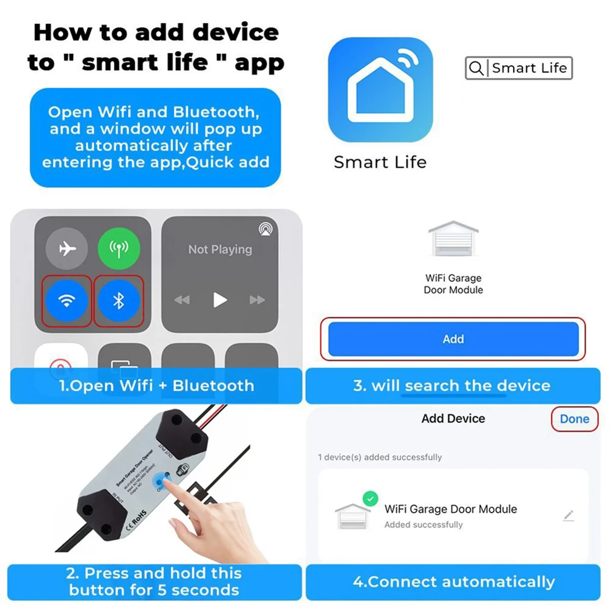 Tuya WIFI Smart Garage Door Opener Controller APP Voice Control Intelligent Switch Support Family Sharing Control (EU)