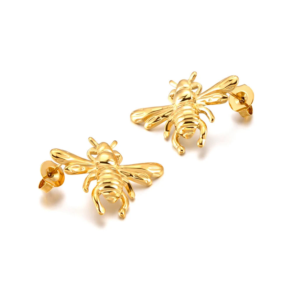 JeeMango Edelstahl-Ohrringe mit 18 Karat vergoldeter Biene, Tiermotiv, für Damen, modisch, luxuriös, Bienen, schlichtes Design, beliebter Schmuck E26072 – Detail 2