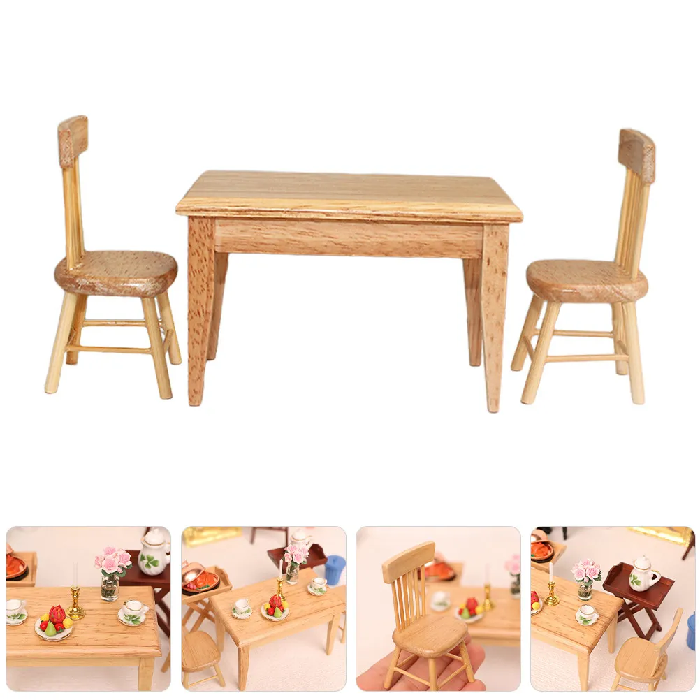 

Набор миниатюрной мебели: стол и стулья в винтажном стиле, деревянный комплект для декора миниатюрного дома, поделок своими руками, микроландшафта