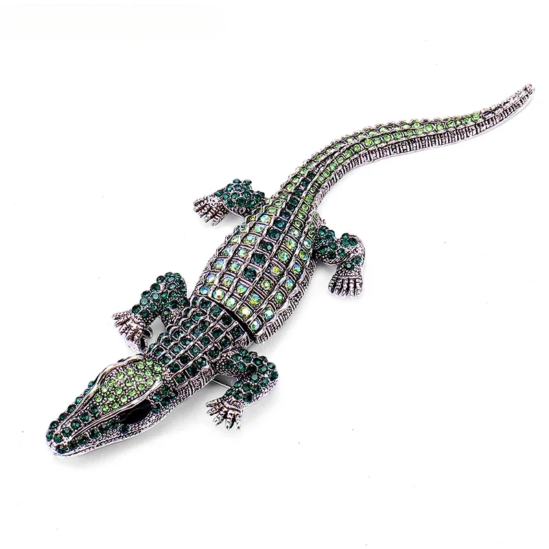 Large Size Rhinestone Crocodile Brooch Vintage Animal Pins and Brooches Gift for Women Crystal Alligator Pin Jewelry Corsage