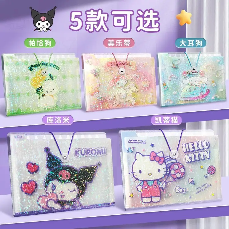 Carpeta Kawaii Hello Kitty My Melody Kuromi, bolsa transparente multicapa con dibujos animados, bolsa para archivos a4, bolsa de almacenamiento para papeles de prueba, regalo de vacaciones