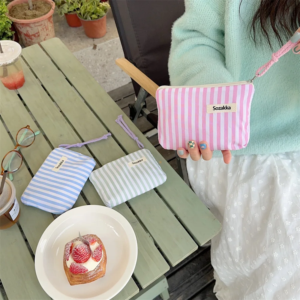 Vers gestreepte opbergtas voor lippenstiftkussen, portemonnee, make-uptas voor lippenstift, draagbare diverse opbergtas ﻿