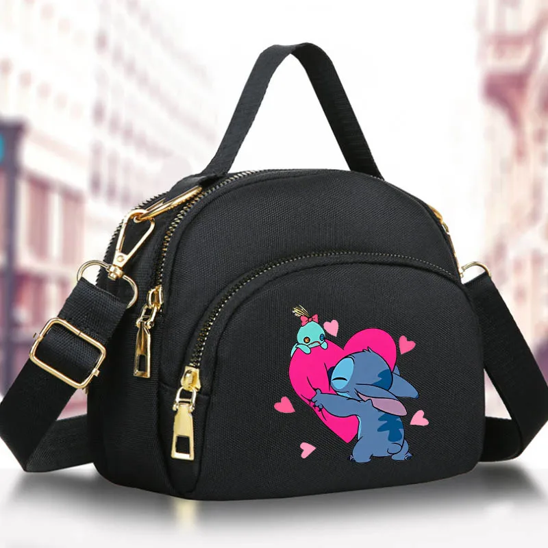 Disney Lilo & Stitch High Quality Nylon Woman's Shoulder Bag Solid Zipper Crossbody Bags for Women Simple Female Messenger Bags