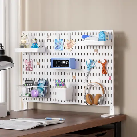 Home & Office Desktop Pegboard: Height-Adjustable Standing Storage Rack for Supplies, Also for Decorative Figurine Display