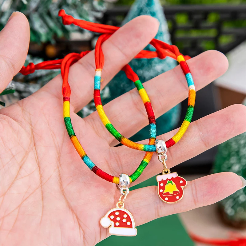 Cartoon Colorful Christmas Bracelet Fashion Adjustable Braided Hand Ropes Cute Colored Handmade Lucky Bracelet Christmas Gift