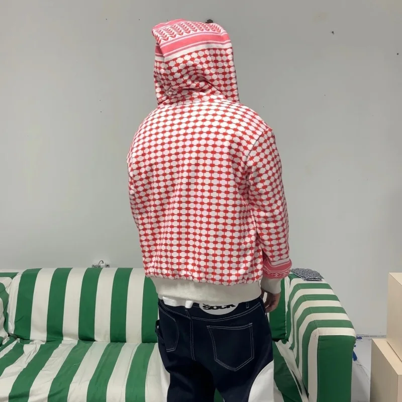 2025 New European and American Autumn/Winter High Street Style Warm Grid Double sided Double Wear Design Hoodie