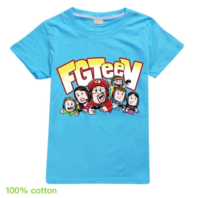 Fgteev 남녀공용 코튼 티셔츠, 12 색 아동복, 유니섹스 캐주얼 티셔츠, 어린이 패션 의류, 여름 상의