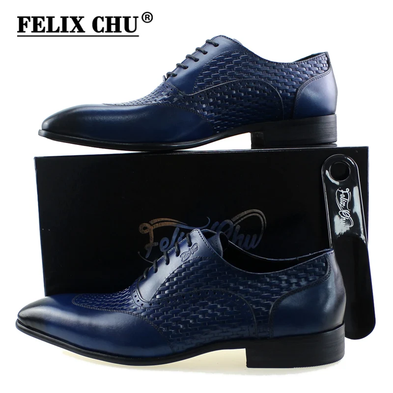 Luxury Genuine Leather Oxford Shoes Men Elegant Office Pointed Toe High Quality Black Blue Lace Up Mens Business Dress Shoes